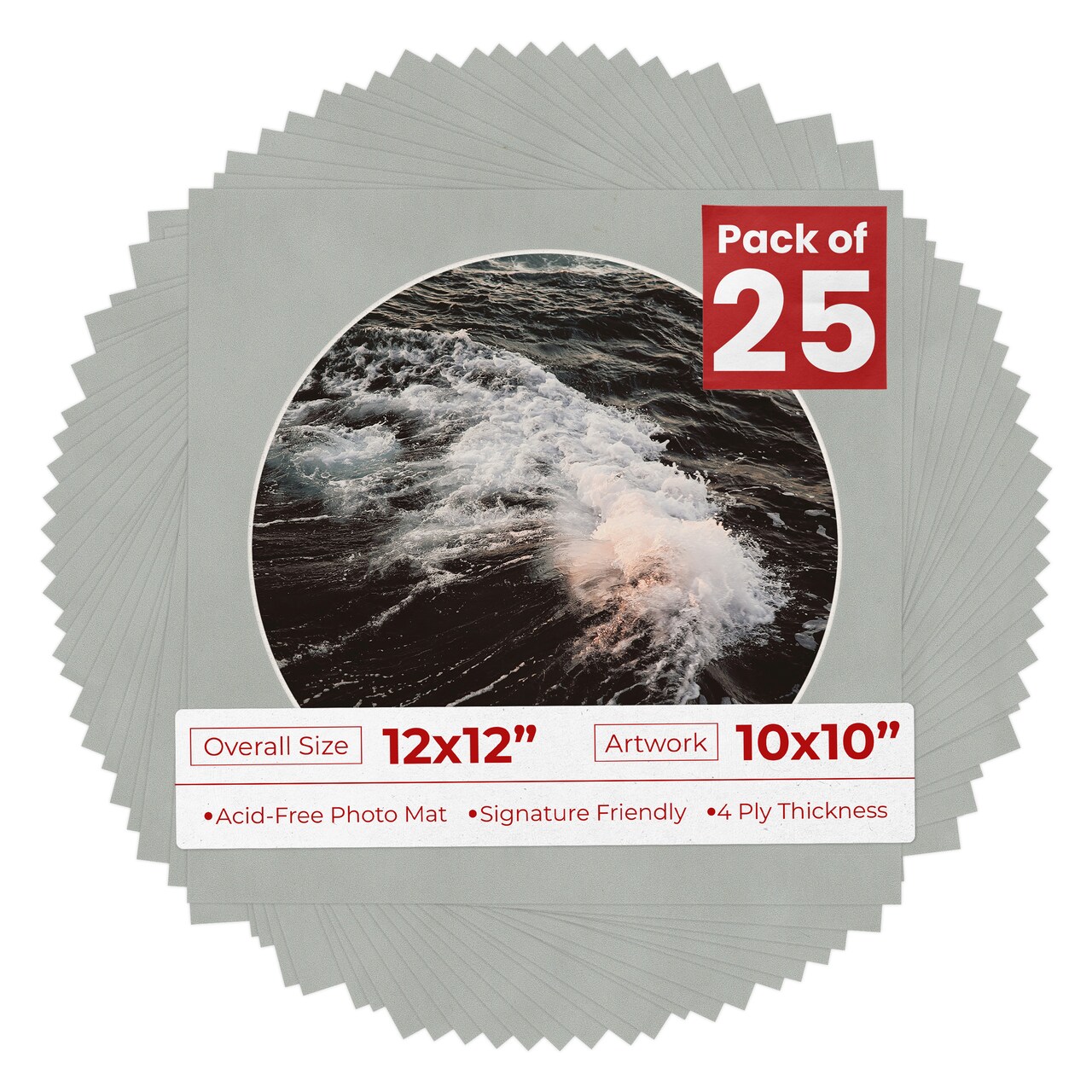 Light Grey Suede Mat Board for 12x12 Frames - Circle Opening for 10x10 Photos